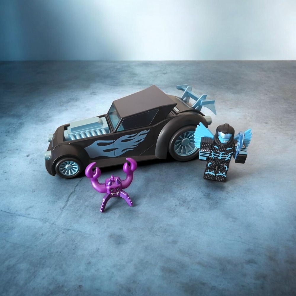 Roblox Jailbreak Celestial Car Vehicle Set with Winged Figure and Purple Monster
